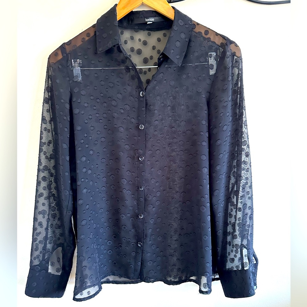 Kensie | Sheer Black Polka Dot Blouse, Size Small???  ✨